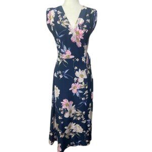 Yumi Kim women's M 100% silk large floral print true wrap dress v neck EUC